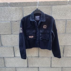 Affliction Denim Jacket Black Womens Size L
